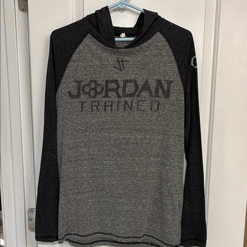 Jordan Trained Wrestling Rudis Gray and Black Long Sleeve Hooded Shirt Size Med